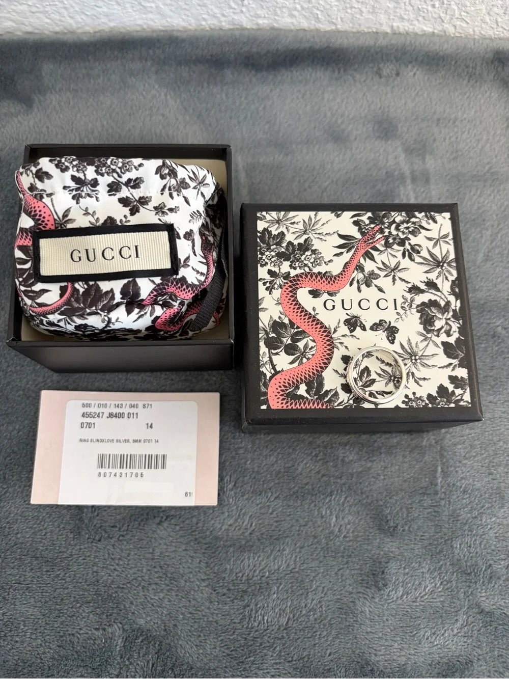 Brand New Gucci Blind for Love Sterling Silver 925 Ring Size 12 (US 6)